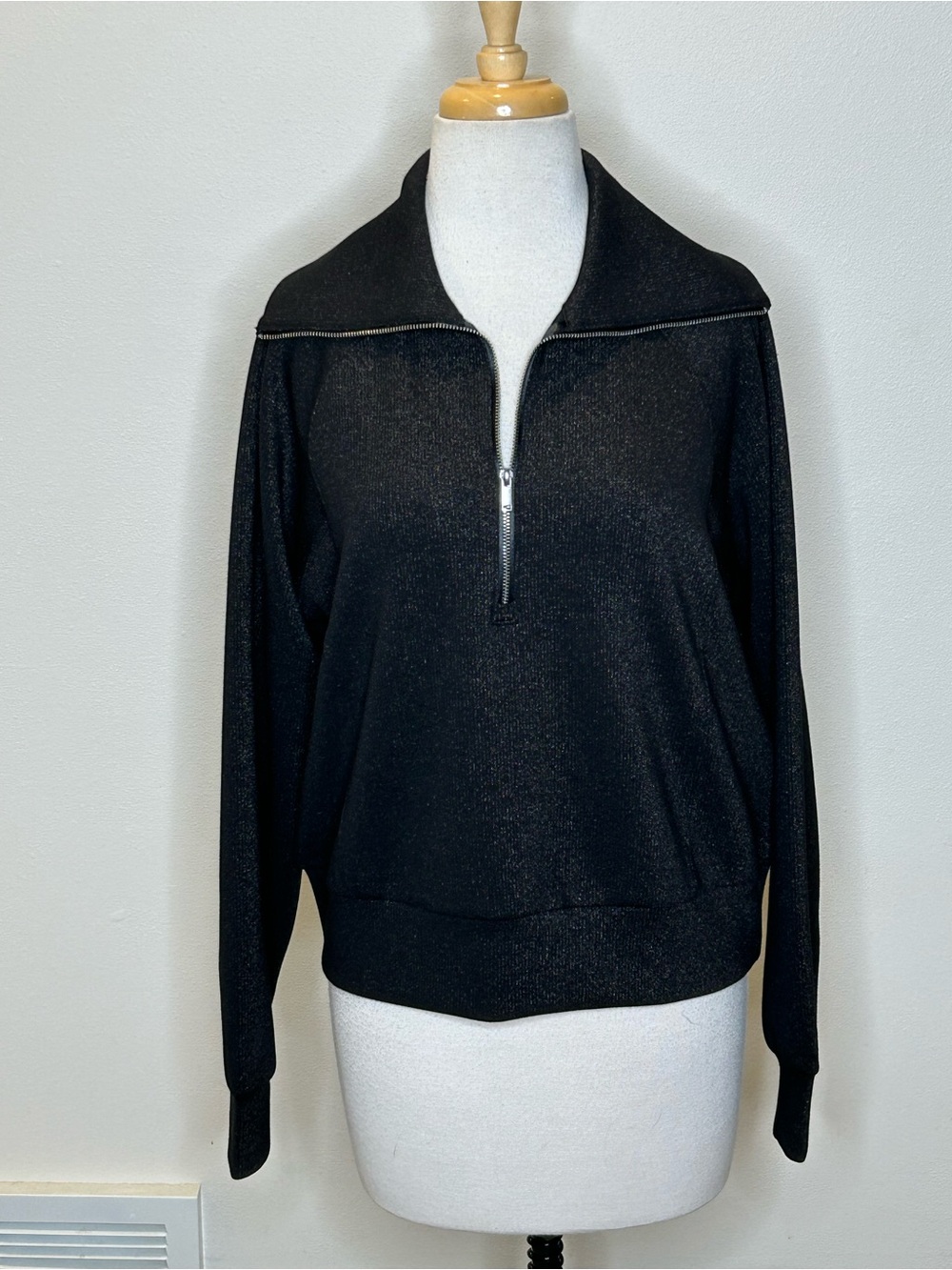 SPANX Air Essentials Black Shimmer Half-Zip Crewneck Sweater Size S P
